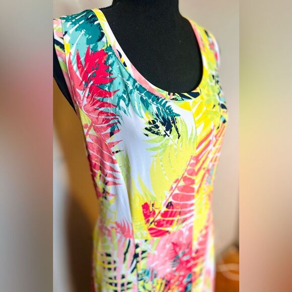 Ruby Rd. Woman 1X Tropical Leaf Print Sleeveless Maxi Dress Multicolor - Picture 4 of 9